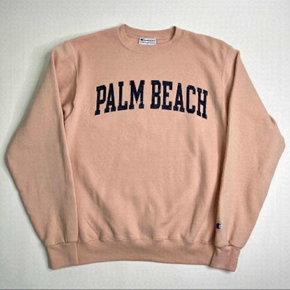 𝅺CHAMPION Washed Palm Beach Pastel Salmon Pink Fleece Lined Crewneck Sweatshirt